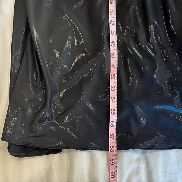 DKNY Dress Side Ruched Jersey Long V-neck Surplice Dress Faux Leather Look 6 NWT - Picture 11 of 16